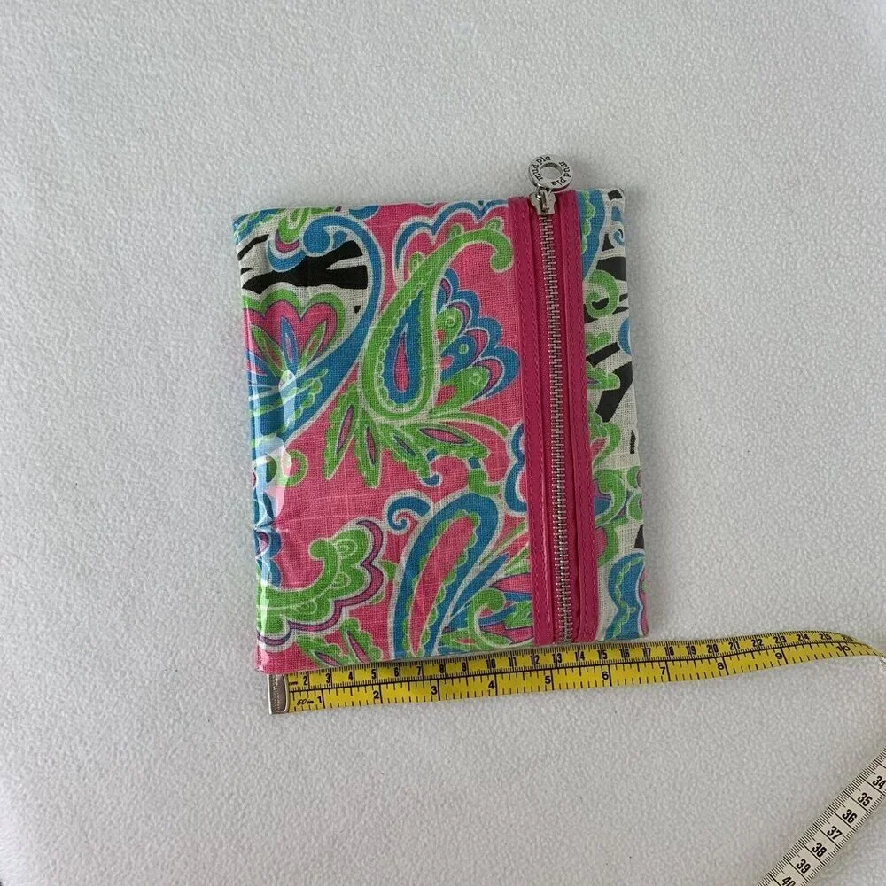 Mud Pie Waterproof Zip Case Pouch Makeup Bag Pink Green Blue Paisley 7” x 8”